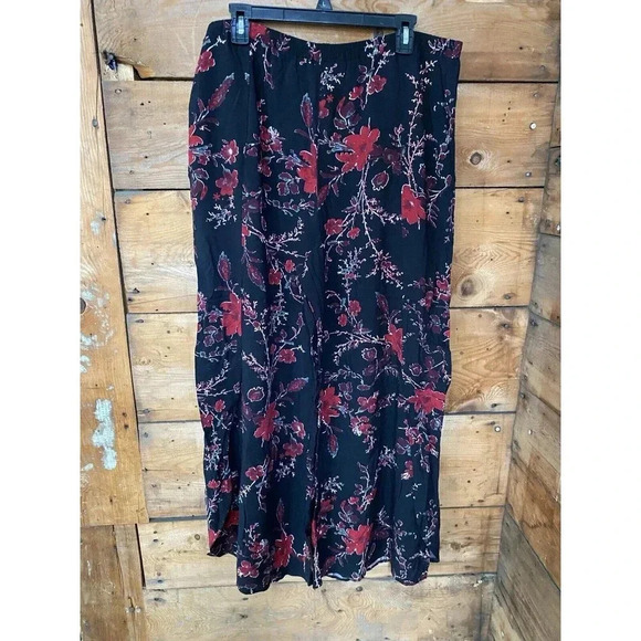 Truth & Style Floral Holiday Pants Women’s L Pull On Elastic Waist Wide Leg - Picture 1 of 9